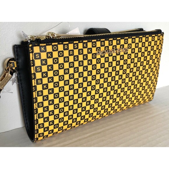 New Michael Kors New York City Taxi Jet Set Double Zip Wallet Yellow Multi - Picture 3 of 6